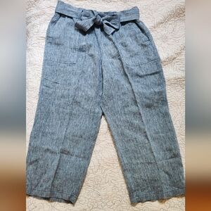 Lands' End Wide Leg Pull On Linen Trouser with Removable Tie Belt Size 14